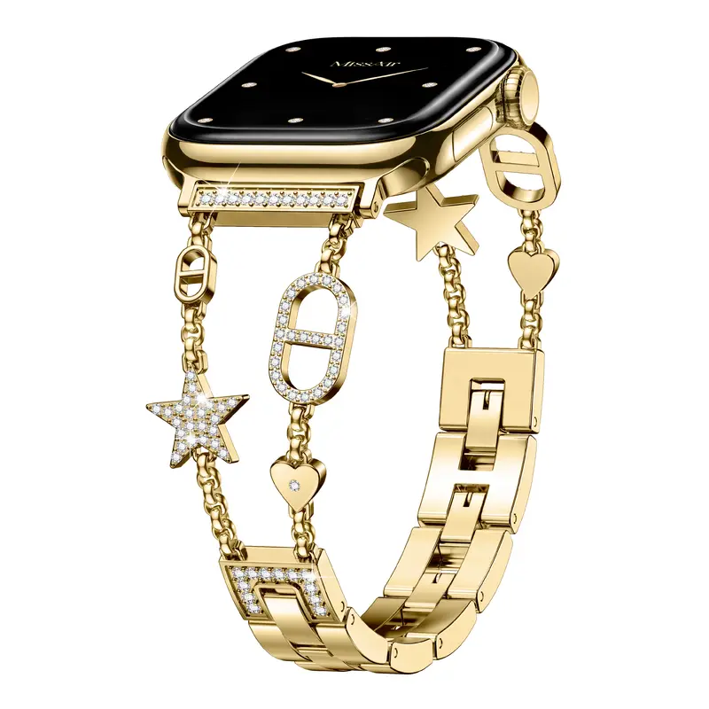 MISSAIR D-Star Metal Chain Bracelet Band for Women, Adjustable Rhinestone Jewelry Strap Compatible with Apple Watch Series 1–12, SE & Ultra, 38mm–49mm