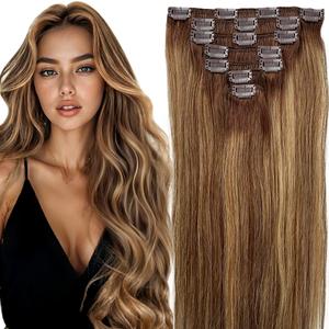 HC Real Human Hair Extensions Clip in Natural Straight High-quality 100% Pure Human Hair Soft Flowing Easy Install Daily Wear Hairpiece,SpringGlowUp
