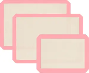 OUR Extra Thick & Durable Silicone Baking Mat Set of 3 Non-Stick Mats for Baking Easy Clean Reusable Oven Baking Sheet for Making Macaroons Cookies Pink
