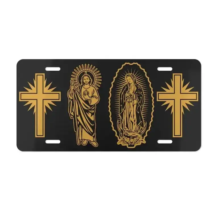 [Catholic Faith Style] Virgin of Guadalupe & Saint Jude Thaddeus License Plate, Religious Aluminum Vanity Front Tag, Catholic Car Decor, Inspirational Vehicle Accessory, Faith Gift for Believers
