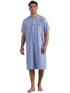 INSPIRE CHIC Striped Nightshirts for Men's Short Sleeve Button Down Sleep Shirts V-Neck Stripes Nightgown