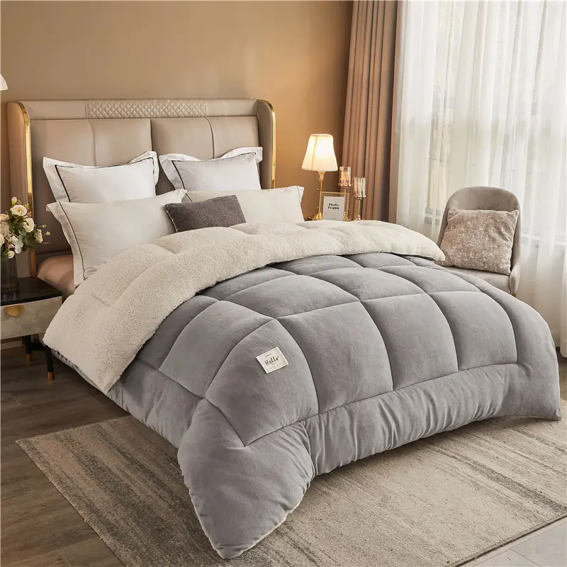 TORAX King Comforter Micromink Sherpa - Ultra Soft Warm All Season, Solid Sapphire Blue & Elegant Gray