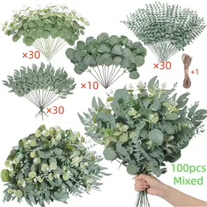 100/200pcs Artificial Mixed Eucalyptus Leaves and Willow Stems, Wedding DIY Bouquets, Floral Arrangements, Table Centerpieces, Home Decor, Artificial Plants