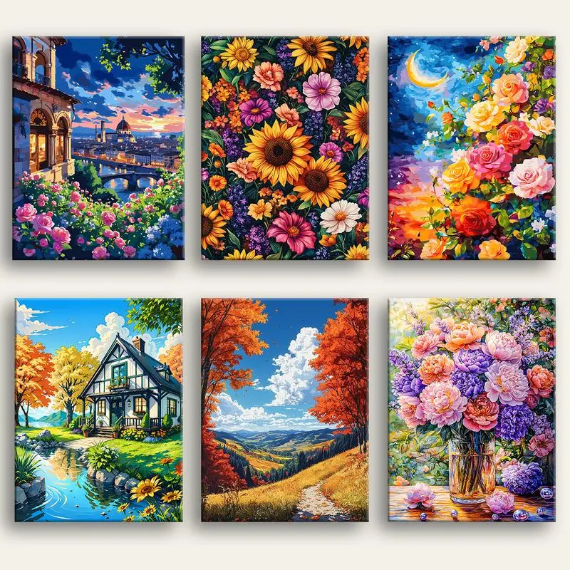 DIY Paint By Numbers Kit - Framed & Unframed (Easy painting for All Ages) , Suitable for home wall decoration, Gift Box Brushes