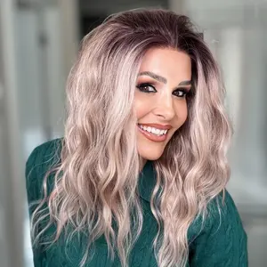 AISOM Mila Apricrown Water Wave Free Part Lace Front Wig with Scandinavian Hairline 16 Inch Heat Friendly Synthetic Lace Wig for Womem Low Density Daily Use