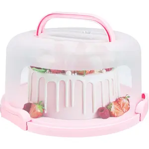 Cake Carrier with Lid and Handle, Fits 10'' Cake, Transport Storage Container with 3 Secure Side Closures (Pink)