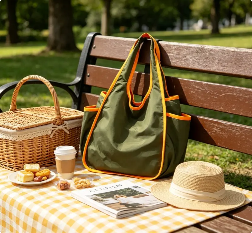 Foldable Reusable Tote Bag, Large Capacity Lightweight Grocery Shoulder Bag, Contrast Color Washable Shopping Bag, Unisex Casual Tote