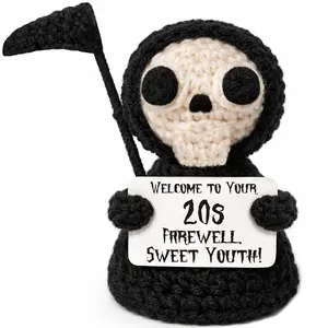 Funny 20th Birthday Gift – Handmade Crochet Grim Reaper Plush with Dark Humor Message – Spooky Cute Milestone Keepsake for Halloween, Friends, Coworkers, Brothers, Sisters