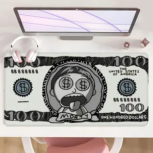 [Mouse Desk Pad] Non-Slip Gaming Mouse Pad With Rubber Base & Stitched Edge Cartoon Dollar Eyes & Morty Design Desk Protector Mat For Home & Office Use, Gaming Desk Accessory, Office Desk Accessories Gift For Holidays & Special Occasions