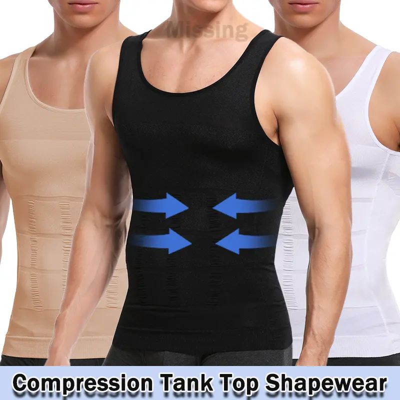 CATTIBOR Men Compression Tank Top,Men Plain Round Neck Shaping Vest,Men Sleeveless Shirt Shapewear,Men Workout Tank Tops Shirts Menswear & Underweasr GYM Shirts