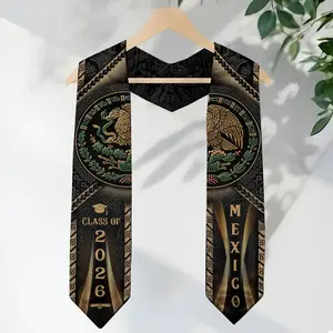 Class of 2026 Graduation Stole – Black & Gold Mexico Heritage Design with Eagle Emblem