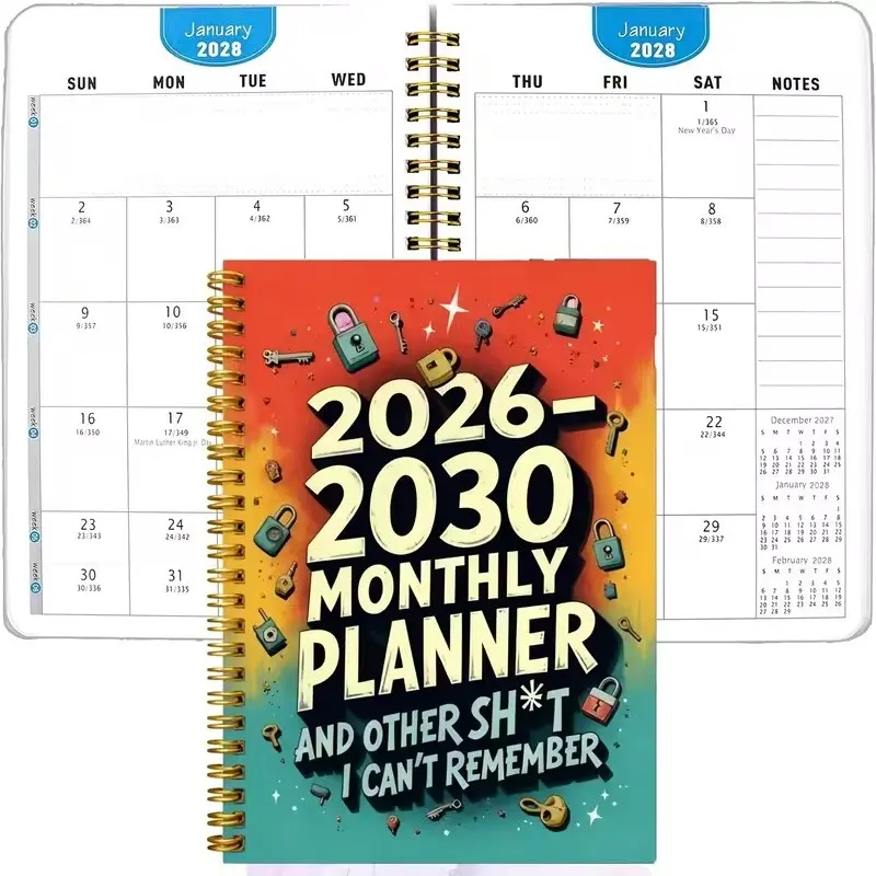5-Year Monthly Planner Notebook, Annual Calendar with Monthly Labels, 60-Month Color Pages, 5.5x8.3 Inches, 71 Sheets/142 Pages Thick Paper
