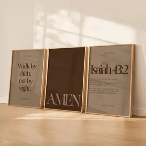 Modern Christian Wall Art Set of 3, Daily Reminder Scripture Prints, Neutral Faith Bible Verse Decor
