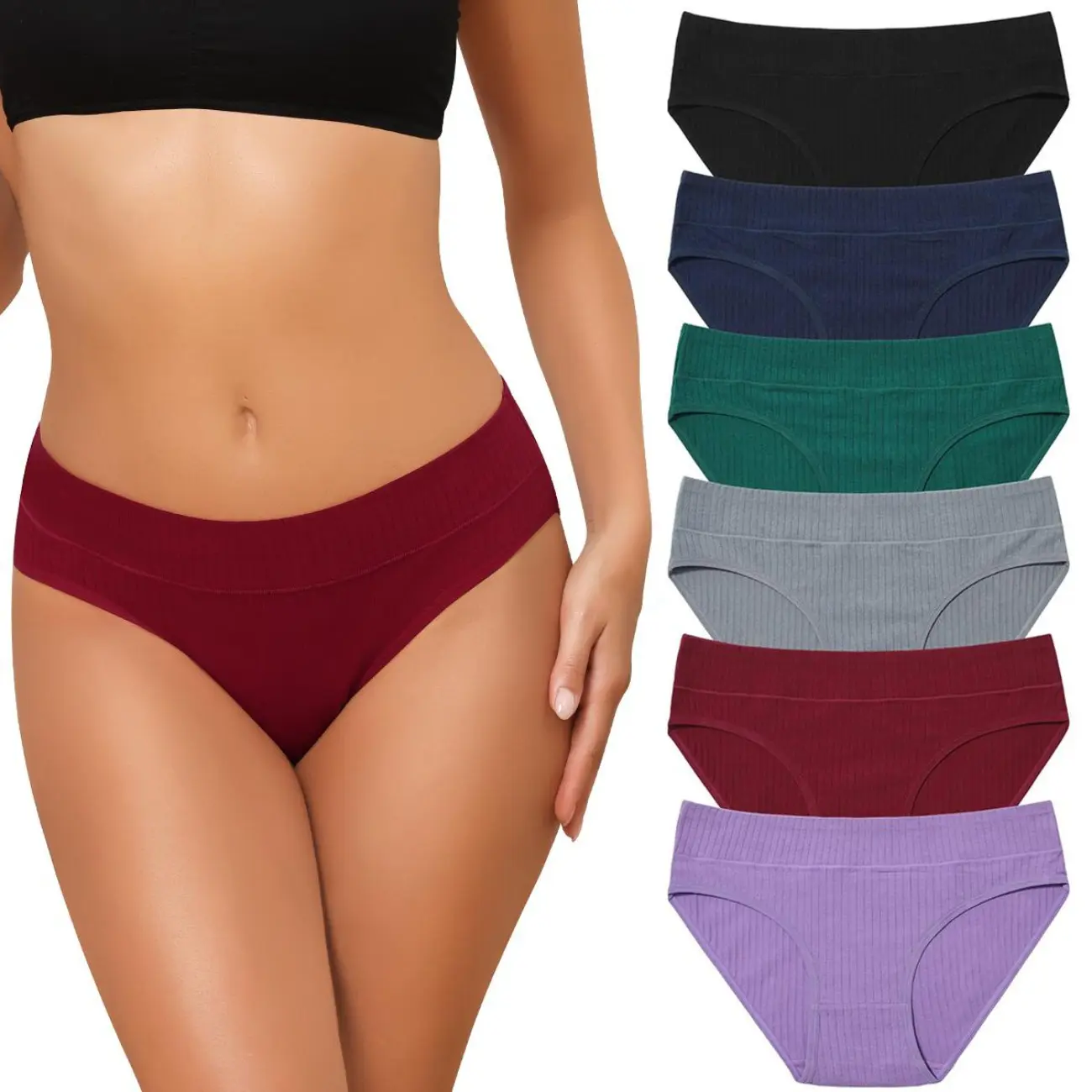 Women's Plus Size Panties, 6 Pack Basic Cotton Spandex Hipster Briefs, Soft Comfortable and Breathable No Show, Cotton Underwear, Colorful, Cheeky Cut, Chic, Elegant, Gift Of Love, Plain, Cotton Blend