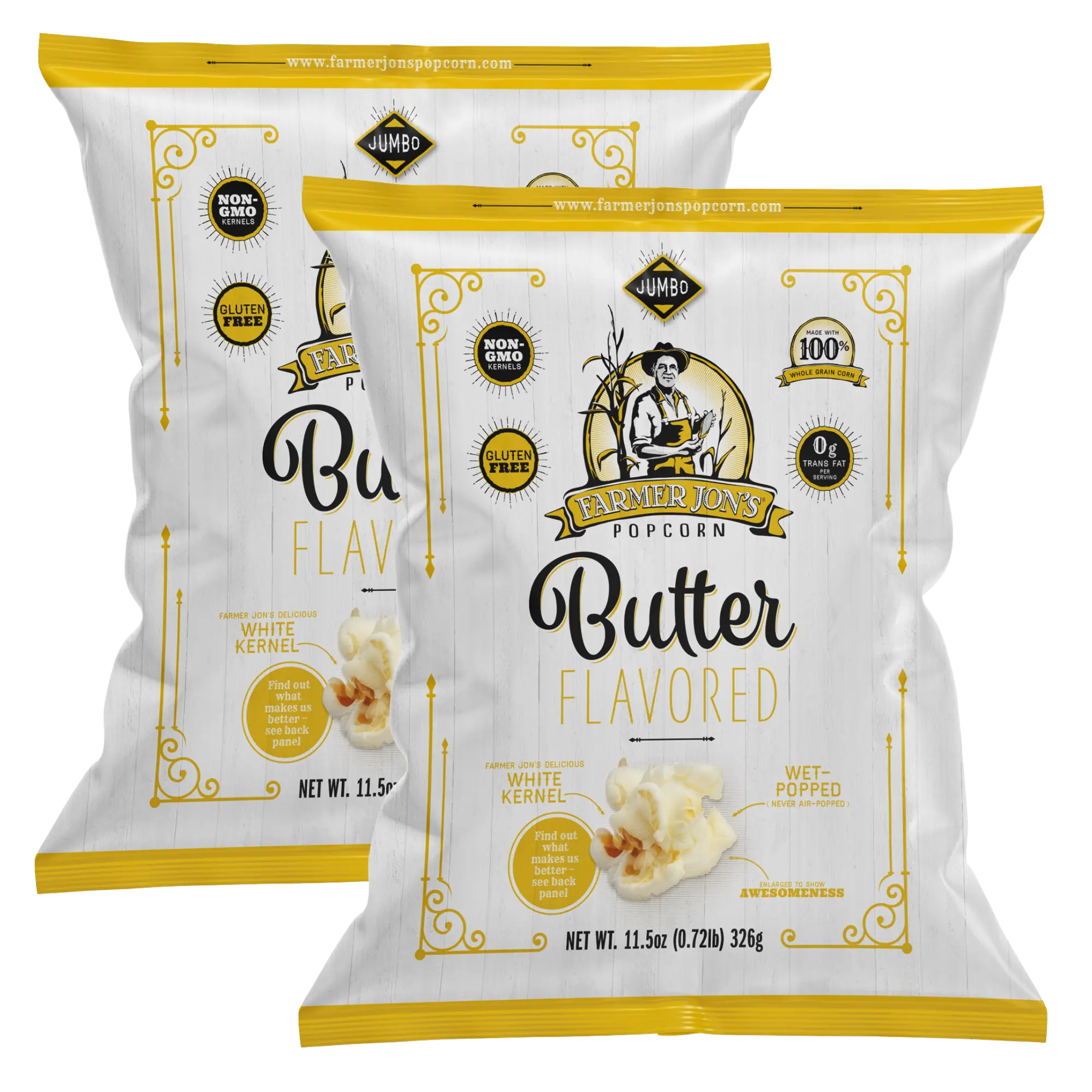 Butter Flavored Jumbo Bags - 2 Pack 11.5 oz Each, Farmer Jon's Popcorn