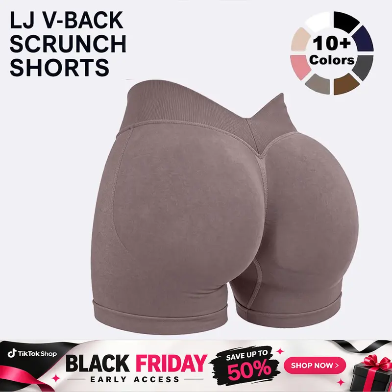 [SIZE UP 1] DEEFY LJ Women's Fitted V-Back Hidden Scrunch Compression Stretch Seamless Sports Shorts, Low Back Butt Lifting Lightweight Gym Clothes Products for Yoga, Gym #BackToSchool