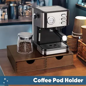 Rustic Coffee Pod Drawer with 2 Compartments - Large Capacity Capsule Storage Rack, Stable Coffee Maker Base, Kitchen Countertop Organizer for Coffee Bar, Perfect Gift for Coffee Lovers, Coffee Bar Accessories & Coffee Beans Storage, Countertop Stora