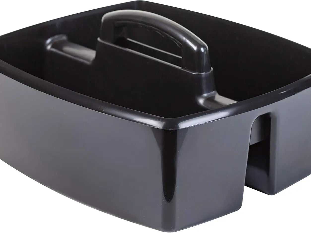 Storex 2-Compartment Large Caddy – Multipurpose Classroom Organizer with Handle, Black, 1-Pack (00973A06C)
