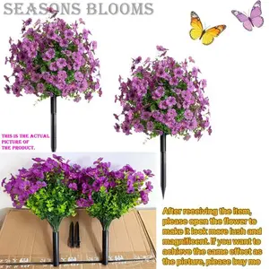 2 Piece Artificial Outdoor Plant Set, Artificial Flower Set, Plastic Fake Flowers, UV-Resistant Fake Bushes with Stands, Realistic Decor for Porch, Garden, Courtyard