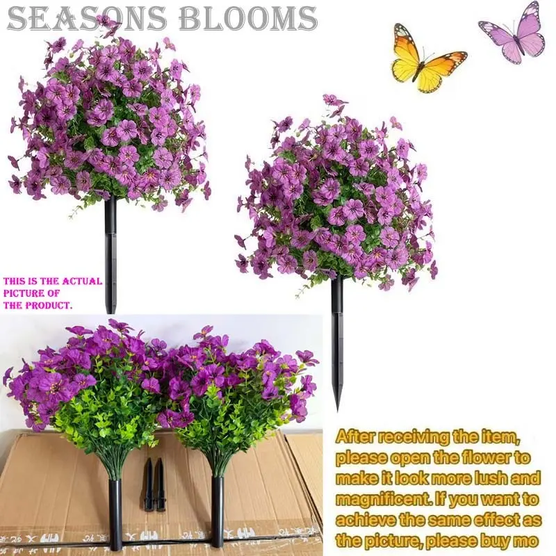 2 Piece Artificial Outdoor Plant Set, Artificial Flower Set, Faux Flower Plant, Plastic Fake Flowers, Decorative Flower, Faux Flower Decorations, UV-Resistant Fake Bushes with Stands, Realistic Decor for Porch, Garden, Courtyard