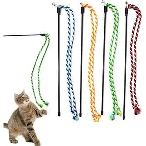 Wands, 4 count Colorful Rope  Toys Flexible Teaser Wands Interactive Kitten String Wands, Safe Kitty Toys for Indoor