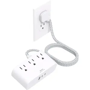 Flat Plug Power Strip 6 Ft,  Ultra Thin Flat Extension Cord, 3 Outlets 3 USB Ports(2 USB C) Multi Plug Outlet Extender with No Surge Protector for Cruise Ship, Travel, Dorm Room Essentials