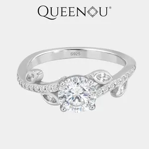 【1004】1CT Round Synthetic Moissanite Ring with Vine-Shaped Band | Nature-Inspired Branch Design | Dainty Sparkle Jewelry