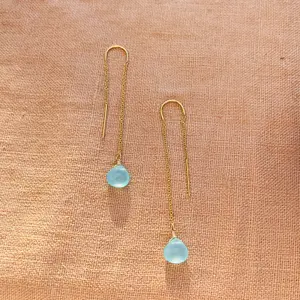 AQUA CHALCEDONY THREADER EARRINGS