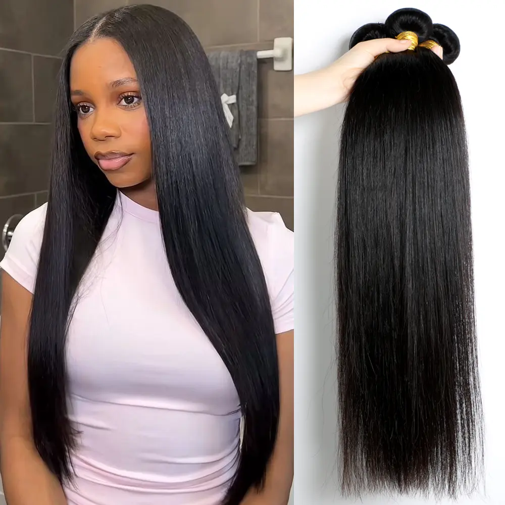 PERMISMODA HAIR Natural Color 12A Grade Brazilian Straight Human Hair Bundles 10-30Inch 100% Unprocessed Virgin Hair Straight 3 Bundles Deals Human Hair Extension for Black Women