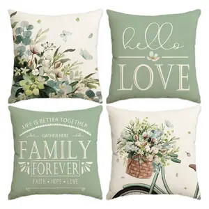 Floral & Letter Pattern Cushion Cover, 4 Counts/set Square Throw Pillow Cover, Household Decoration Supplies for Home Living Room Bedroom
