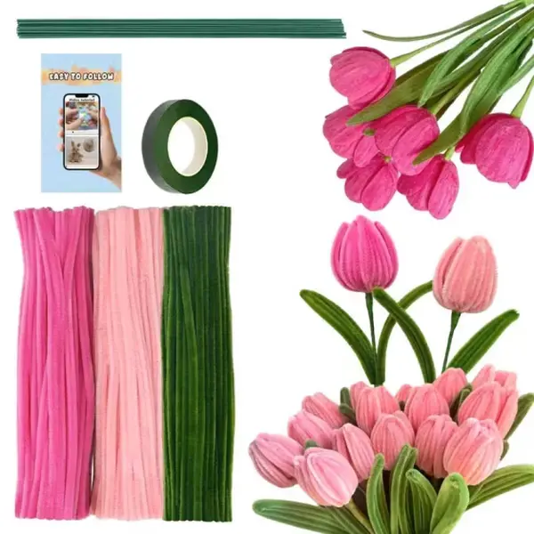 311-Piece  Pipe Cleaner Craft Set—Chenille Pipe Cleaner Flower Making Kit, Thick Fuzzy Wire with Accessories | Pipe Cleaners for Flowers, Arts & Crafts, Classroom Projects, and Festive Decorations