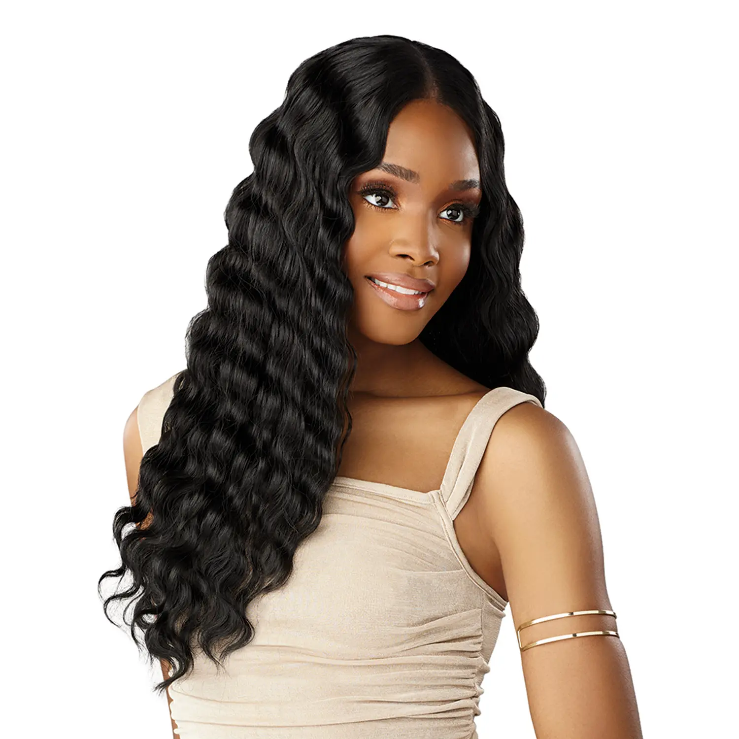 Sensationnel Seraphina Glueless HD Lace Frontal Wig - Glamzy Wide V-Part Hand-Tied Synthetic Wig with Baby Hair, Undetectable Lace, Hairline Edges for Natural Look, Deep Wave Design, Glueless Lace Wigs, Deep Wave Wig