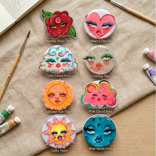 Whimsical Celestial Face MagSafe Phone Grip, Psychedelic Sun Moon Griptok, Cute Emotional Cloud Phone Stand, Surrealist Rose Face Accessory, Fantasy Art Gift