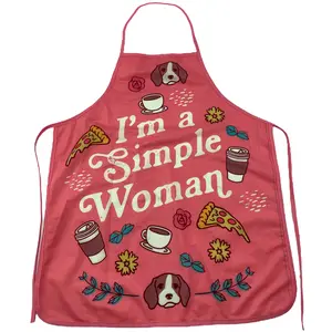 I'm A Simple Woman Apron Funny Coffee Dogs Pizza Graphic Novelty Kitchen Smock Funny Graphic Kitchenware Bakeware Coffee  Funny Food  Novelty Cookware Pink