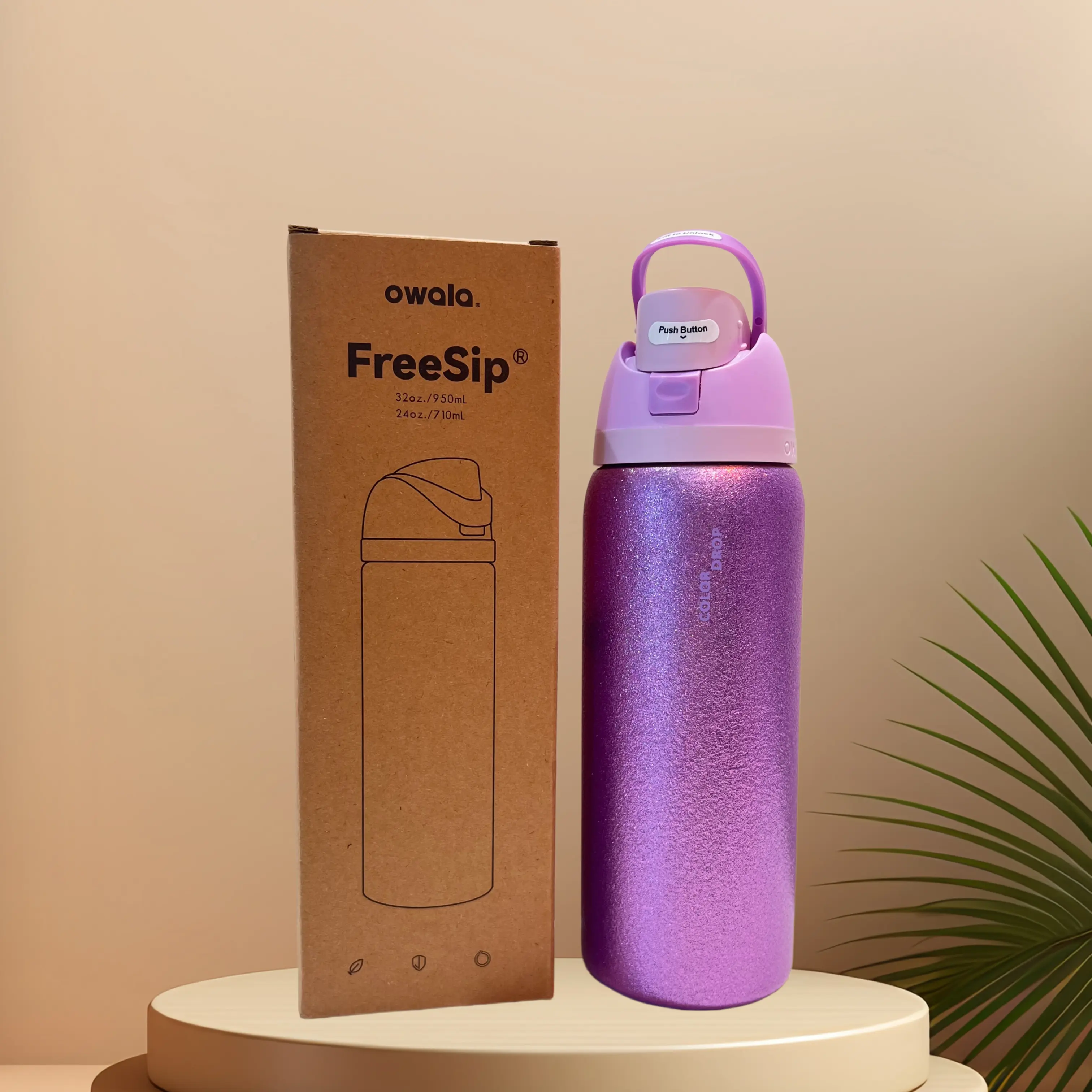The Owala FreeSip Diamond Purple 32oz Portable Water Bottle is a leak-proof, BPA-free stainless steel cup, perfect for kids, everyday fitness, outdoor activities, travel, and gifting. It's the ideal travel water bottle for sports enthusiasts.
