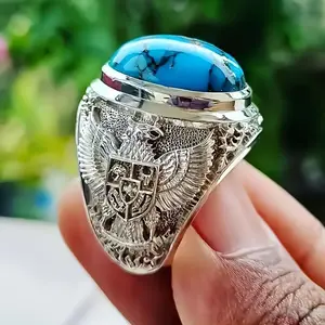 Men’s turquoise inlaid retro eagle pattern ring — retro Arabic-style alloy ring, suitable for celebrations, parties, and gifts; gift ring | retro design | turquoise embellishment