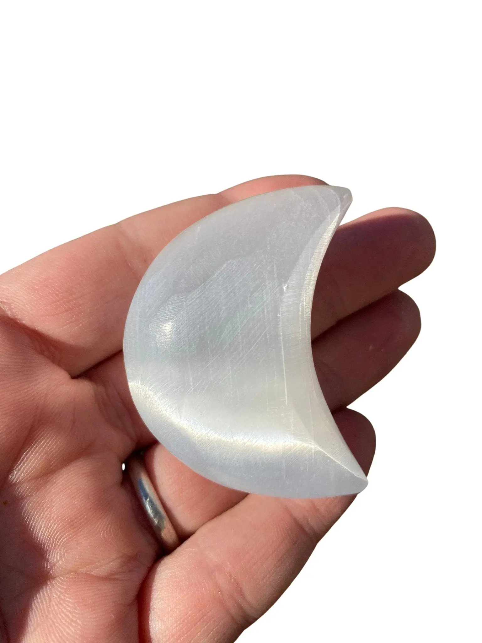 New Moon Beginnings Selenite Crescent Moon 2" & 4" - Natural White Crystals with Simple Design