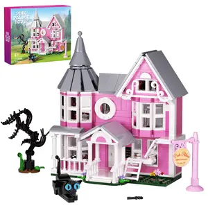 Pink Palace Building Block Set Dollhouse Model Halloween Hut Toys Gifts for Boys and Girls(566 PCS)