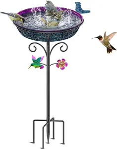 Metal Bird Bath for Outside, Freestanding Garden Bird Baths Bowl,  Birdbath for Outdoors Yard Garden Lawn Decor Decor (Gradient Purple)