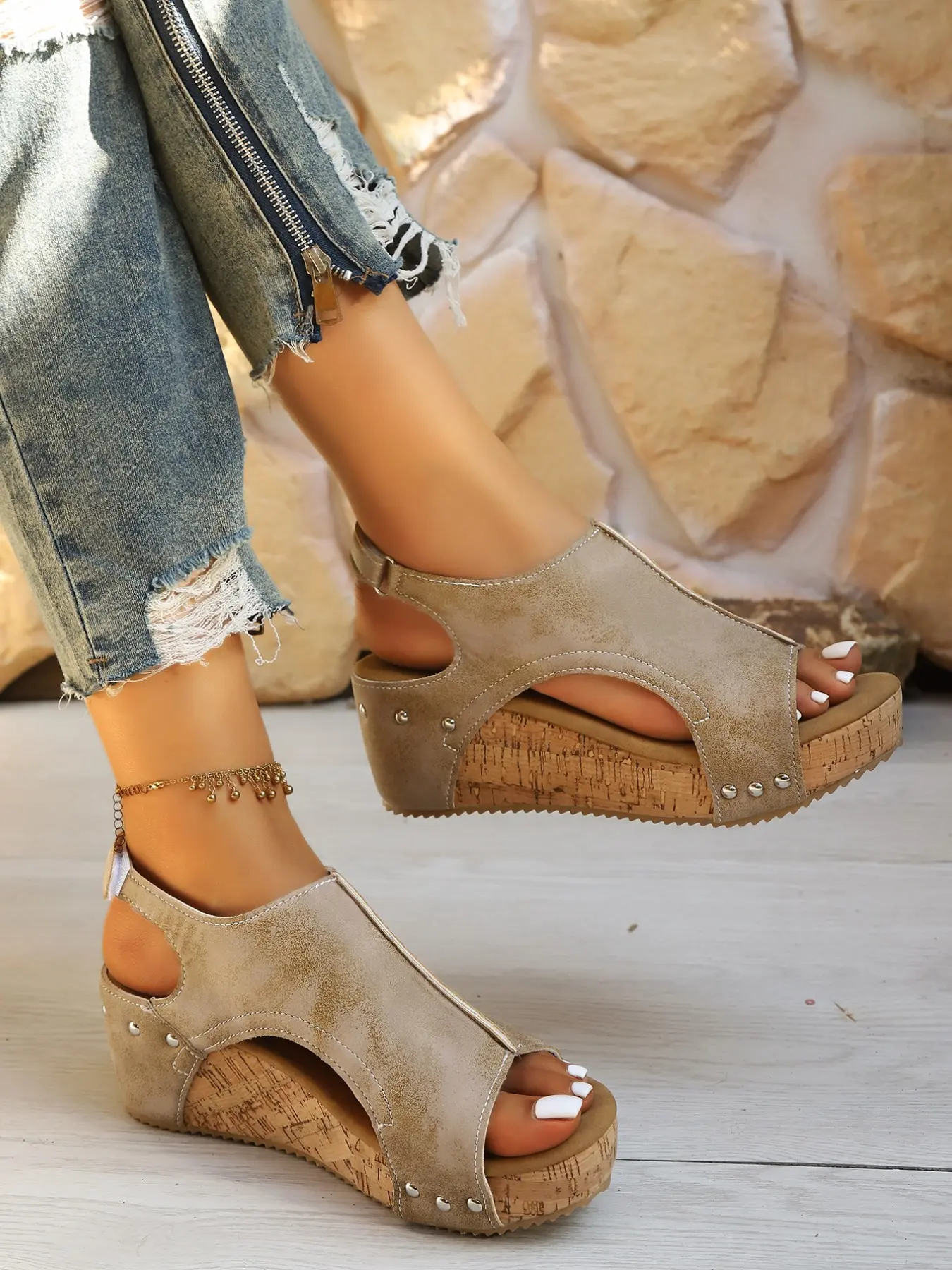 Women's Retro Wedge Fish Mouth Sandals, Soft PU Leather Breathable Thick Sole Platform Shoes, // Colors, Comfortable Casual Shoes