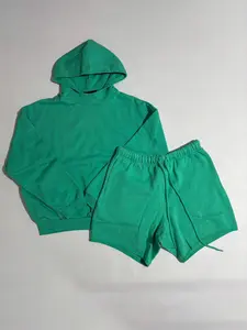 2024 Mint Green Oversized Hoodie & Sweatshorts Set--Unisex, Relaxed CleanFit Casual Streetwear Matching Outfit (Shorts Above-the-Knee Fit)