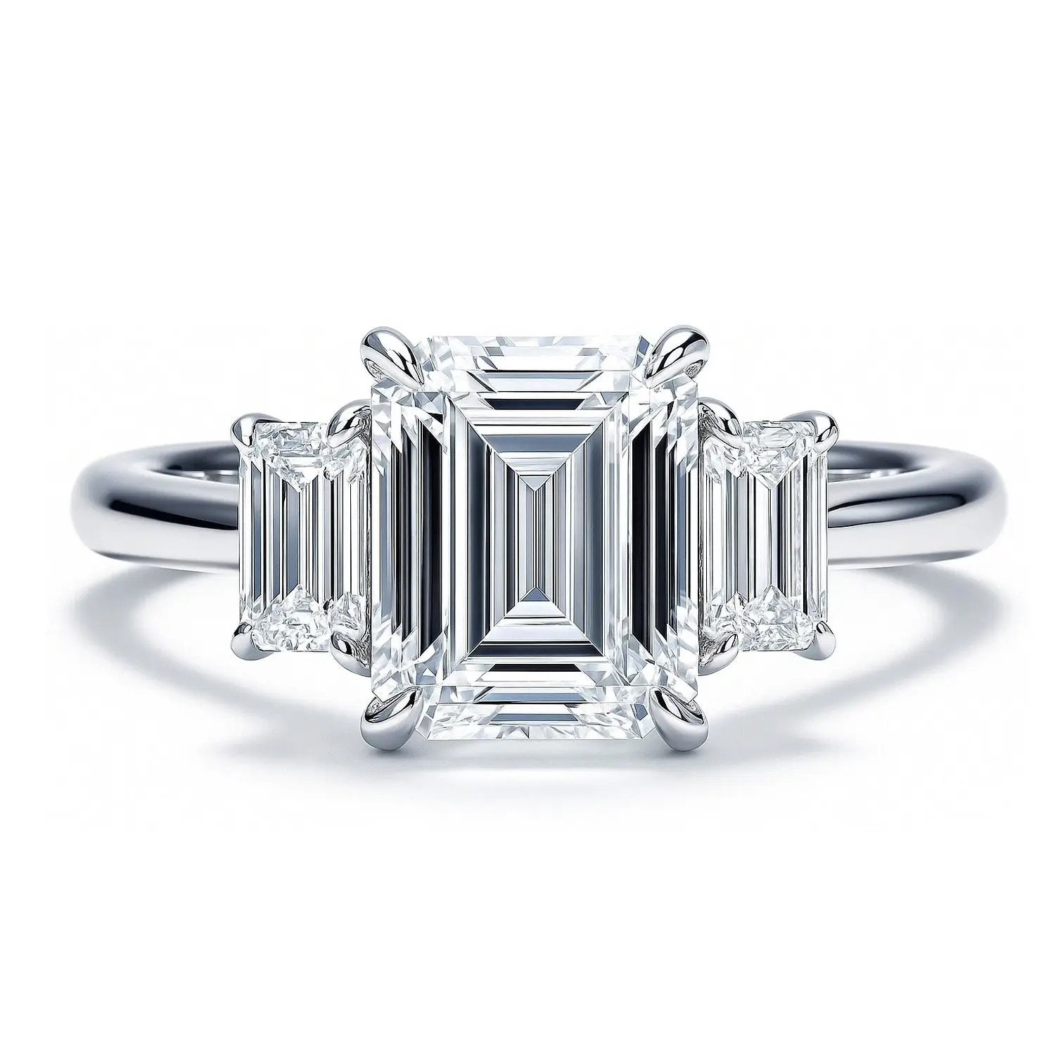 BERRICLE Sterling Silver 3-Stone Wedding Engagement Promise Rings for Her, 2.1 Carat Step Emerald Cut Cubic Zirconia CZ Ring