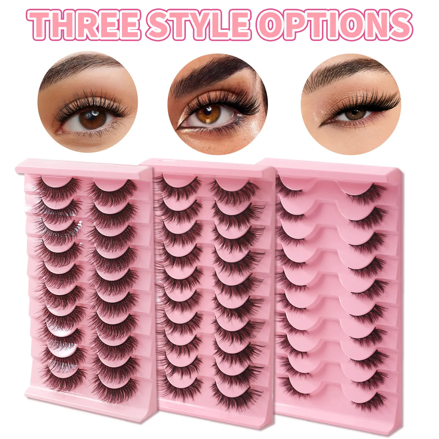 30 pairs 3-in-1 mixed-style false eyelash set: natural round lashes, half cut lashes, and cat-eye flared lashes; fluffy wispy cluster lash extensions; reusable cosmetic makeup lashes, bulk