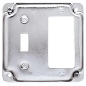 212 MAIN Square Light Switch & Ground Fault Interrupter Box Cover - 4 in. Steel Exposed Work Flat Cover, Raco 814C