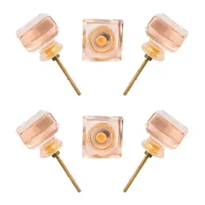 Elegant Warm Pink Square Crystal Glass Knobs (6 Pack) - Small & Large Sizes – CDNY
