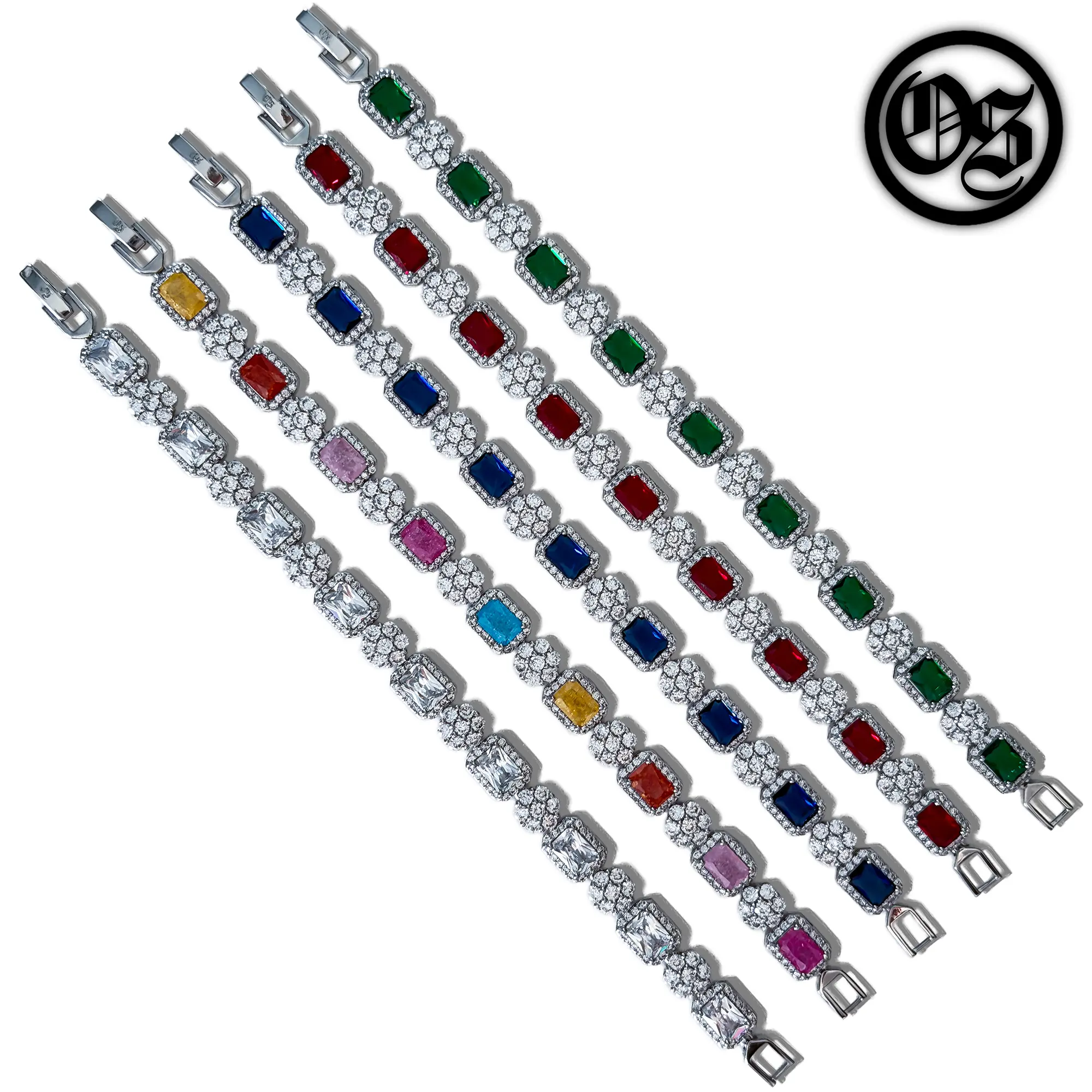 OTHERSIDE Stone Blossom Bracelets - Silver, Multicolor, Dark Blue, Red, Green