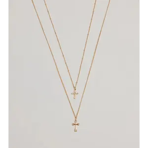 Joyful Glam Layered Cross Charm Necklace
