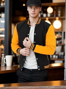 FLJ Unisex Baseball Wool Varsity Jacket - Classic High School Bomber Style Coat for Men & Women - Retro Casual Outerwear, Plain Menswear for Fall/Winter Fashion