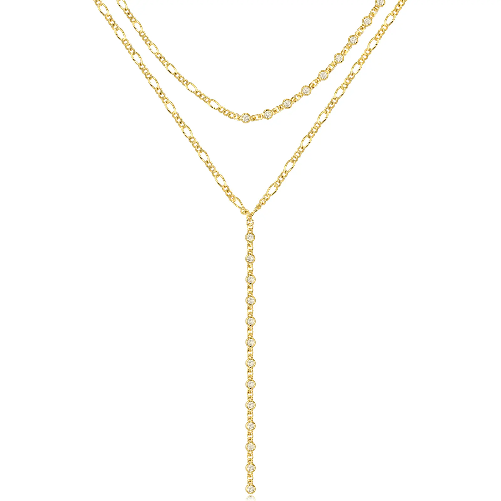 KissYan Women's 14K Gold Plated Lariat Necklace - Dainty Y-Shaped Cuban Cable Chain, Long CZ Drop Pendant Choker, Classic Design, Casual Fashion Jewelry for Anniversary/Birthday Gifts