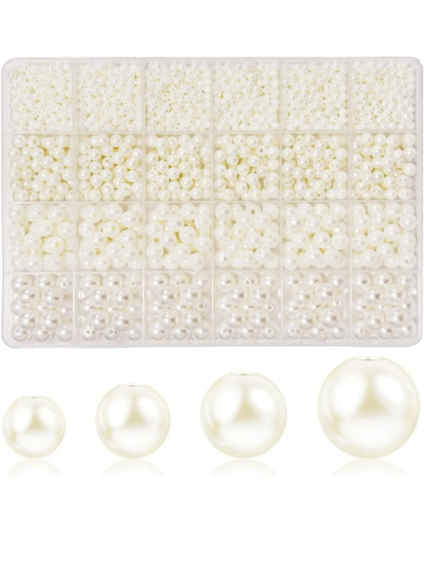 1 Box 1730pcs/1200pcs/890pcs Faux Pearl Jewelry Making Set, Jewelry Making Supplies, Minimalist 4-12mm, DIY Beads, Seed Beads, DIY Bracelet & Necklace Kit, Perfect for Crafts and Decor